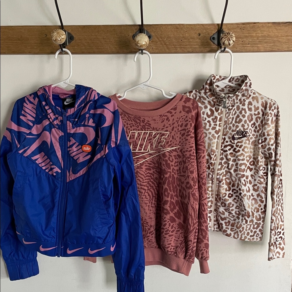 Nike Girls Jackets Trio - Blue, Pink & Cream Leopard Prints